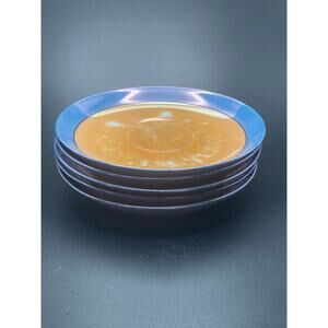 Meito Lusterware Orange and Blue Set of 3 Saucers - Made in Japan Vintage